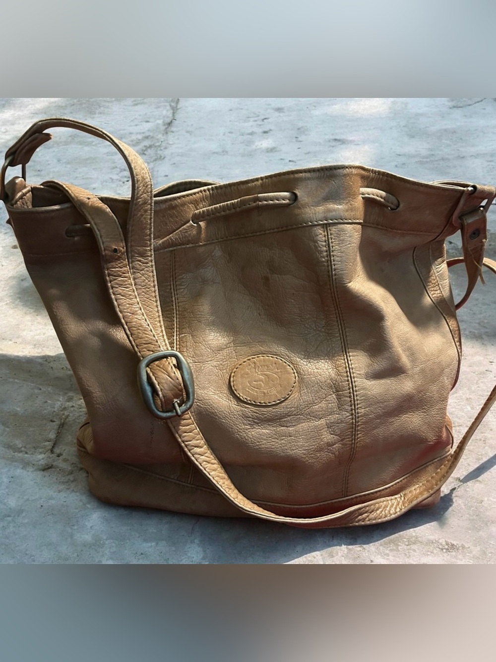 CUERITOS Colombia Artisan Tan Leather Bucket Bag Drawstring Crossbody Rare